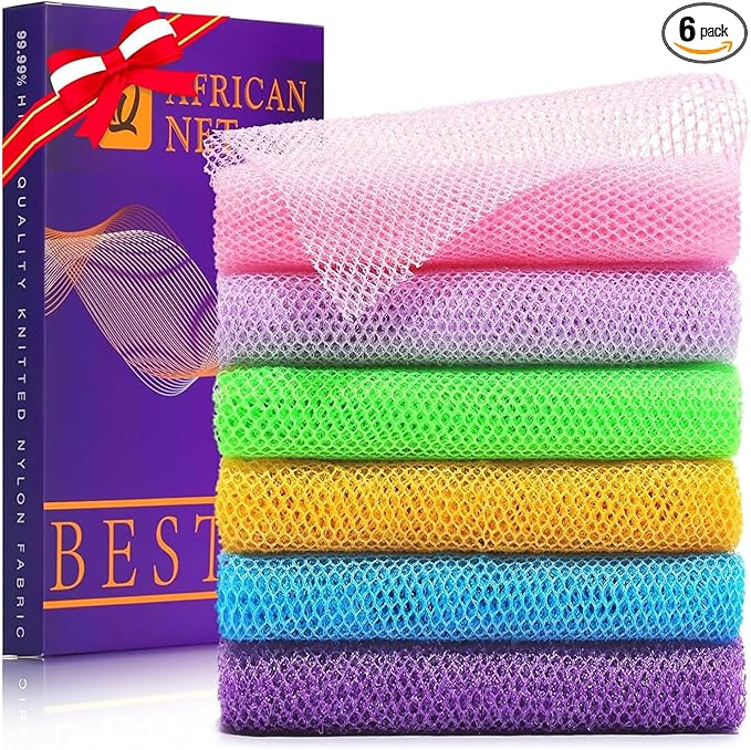 UJFQBH 6 Pieces African Bath Sponge African Net Long Net Bath Sponge Exfoliating Shower Body Scrubber Back Scrubber Skin Smoother,Great for Daily Use (Purple, Purple, Pink, Orange, Blue, Green)-VivaGrace Women