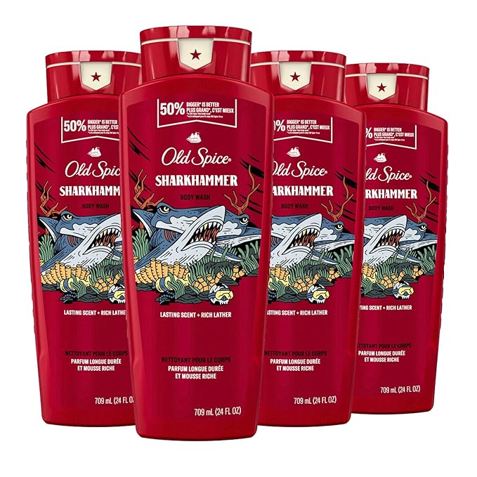Old Spice Body Wash for Men, Sharkhammer, Long Lasting Lather, 24 fl oz (Pack of 4)-VivaGrace Women