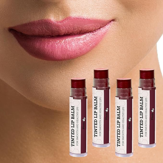 Tinted Lip Balm by Earth’s Daughter – 4 Pack of Plum Color – Beeswax, Coconut Oil, Cocoa Butter, Vitamin E – Moisturize and Beautify – Paraben Free-VivaGrace Women