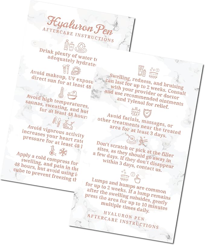 100 Pack - Premium Hyaluron Pen Lip Filler Aftercare Instructions Card 2 x 3.5" Accessories Supplies Kit Care - HP21A100_N-VivaGrace Women