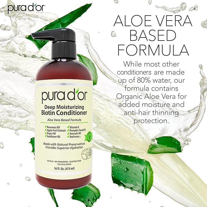 PURA D'OR Deep Moisturizing Biotin Conditioner Thickens, Softens, & Moisturizes Dry, Frizzy, Damaged Hair w/Argan Oil, Pumpkin, Rosemary, Honeysuckle, Vitamin E, Men & Women, 16oz-VivaGrace Women