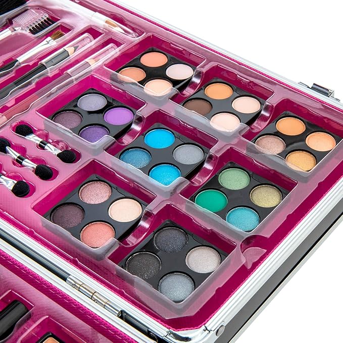 Makeup Kit Set - 32 Eye Shadows 6 Lip Glosses 2 Lip Gloss Wands 2 Lipsticks 1 Face Powder Duo 1 Blush Powder Duo 1 Mascara - Case with Carrying Handle-VivaGrace Women