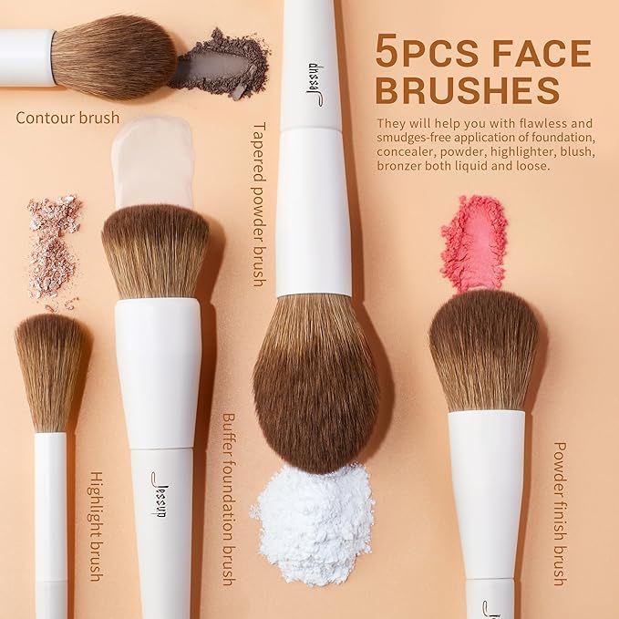Jessup Makeup Brushes 14Pcs Makeup Brush Set Premium Synthetic Powder Foundation Contour Blush Concealer Eye Shadow Blending Liner Make Up Brush Kit Light Grey T329-VivaGrace Women