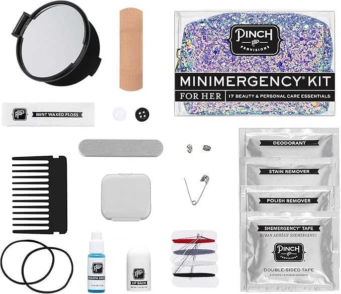 Pinch Provisions Mermaid Glitter Minimergency Kit, includes 17 Travel-Sized Cosmetic Essentials, Convenient for Purses, Emergency Beauty Accessories, Gifts for Holiday’s & Birthday’s-VivaGrace Women