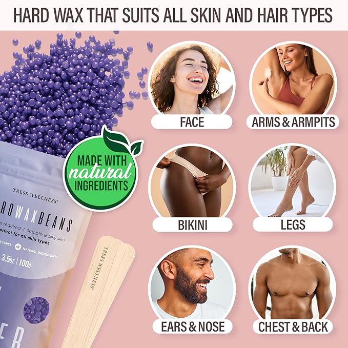 Tress Wellness Waxing Kit for Sensitive Skin – Safe for Face & Skin, Prep & Aftercare Spray, Easy to Use – At-Home Kit for Face, Bikini, Brazilian & Full Body - Digital Display, Dusty Pink Air-VivaGrace Women