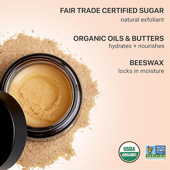 Organic Lip Scrub Vanilla - USA Made Exfoliating Lip Scrub with Natural & Organic Ingredients, Moisturizing Lip Exfoliator Scrub for Dry Lips, Lip Scrubber Exfoliator & Sugar Scrub for Smooth Lips-VivaGrace Women