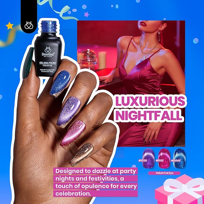 Beetles Cat Eye Gel Nail Polish Set-36 Colors Red Purple Brown Green Burgundy Magnetic Gel Nail Polish with Base Gel Glossy Matte Top Coat Magnet,Soak off UV Nail Gel DIY Nail Art Gift for Women-VivaGrace Women