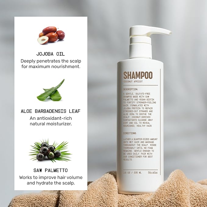 Blu Atlas Men's Natural Shampoo – Organic, Sulfate-Free, Paraben-Free – Deep Cleansing & Hydrating – Coconut Apricot Scent – Made in America – 16 oz-VivaGrace Women