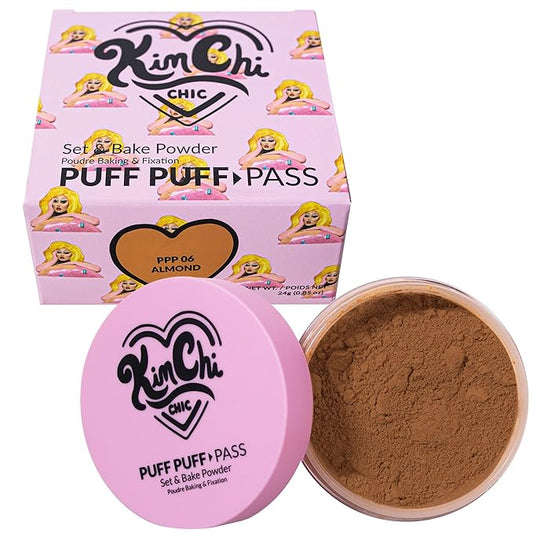Kimchi Chic Beauty Puff Puff Pass Set and Bake Powder, Loose Face Powder with Extra Fluffy Setting Powder Puff, Soft Brown Face Makeup for Uneven Skin Tone, 06 Almond-VivaGrace Women