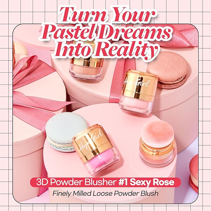 Hope Girl 3D Powder Blusher 0.17oz | Skin-Loving Korean Mini Blush for Cheeks and Eye Makeup w/Allantoin | K Beauty Cool Toned Vibrant Sunkissed Fine Powder Makeup Blush Cosmetics (#01 Sexy Rose)-VivaGrace Women