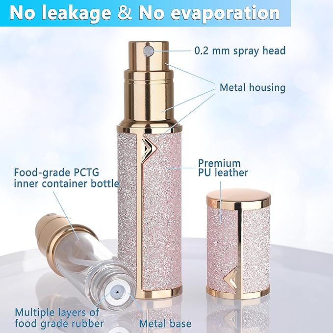 Refillable Travel Perfume Atomizer Bottle - 5ml Luxury Pocket Perfume Dispenser Pump, Travel Perfume Atomiser, Cologne Dispenser, Portable Size Sprayer Bottle for Traveling (Pink - 1)-VivaGrace Women