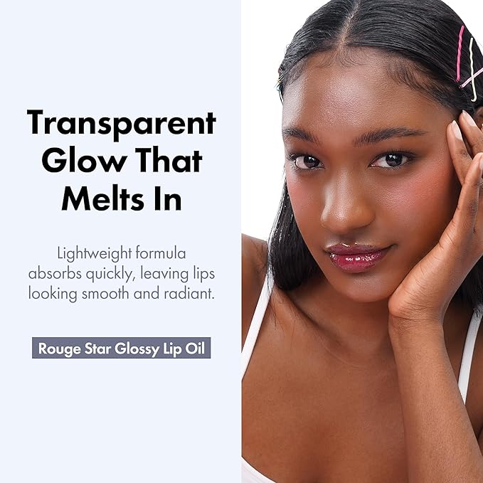 Rouge Star Glossy Lip Oil - Hydrating Lip Gloss - Non-Sticky Shine with Argan Oil & Vitamin - Deep Moisturization & Lip Softening 0.14 oz (Glossy Lip Oil)-VivaGrace Women