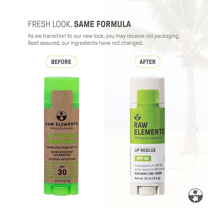 Raw Elements Organic Outdoor Sunscreen Lip Balm Rescue - SPF 30, UVA-UVB Protection, Reef-Safe, Non-Nano Zinc, Water Resistant, 0.15 oz (Pack of 1)-VivaGrace Women
