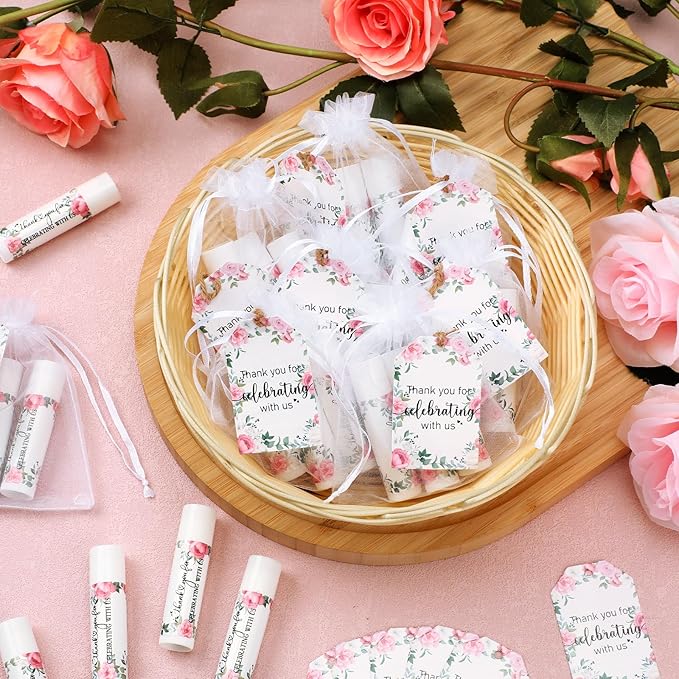 Dunzy 50 Pack Bridal Shower Favors Gifts Bulk Lip Balms Peony Wedding Favors Bachelorette Baby Shower Favor Prizes Souvenirs Thank You Appreciation Gifts for Guests Women Coworker Staff-VivaGrace Women