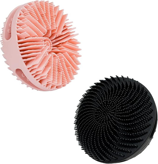 2 PC Silicone Exfoliating Body Scrubber, Silicone Body Shampoo Brush, Soft Silicone Loofah for Sensitive Skin, Shower Silicone Hair Scalp Massager, Easy to Clean, Lather Well(Pink&Black)-VivaGrace Women