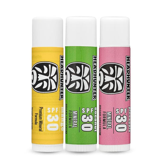 Headhunter Sport Chapstick Sunscreen SPF 30, Natural Mineral Waterproof Lip Balm For Sun Protection, Ultra Solar Defense - Reef Safe Sunblock Chap Stick, 3 Flavors - Coconut, Pineapple, Mango (3 Pack)-VivaGrace Women