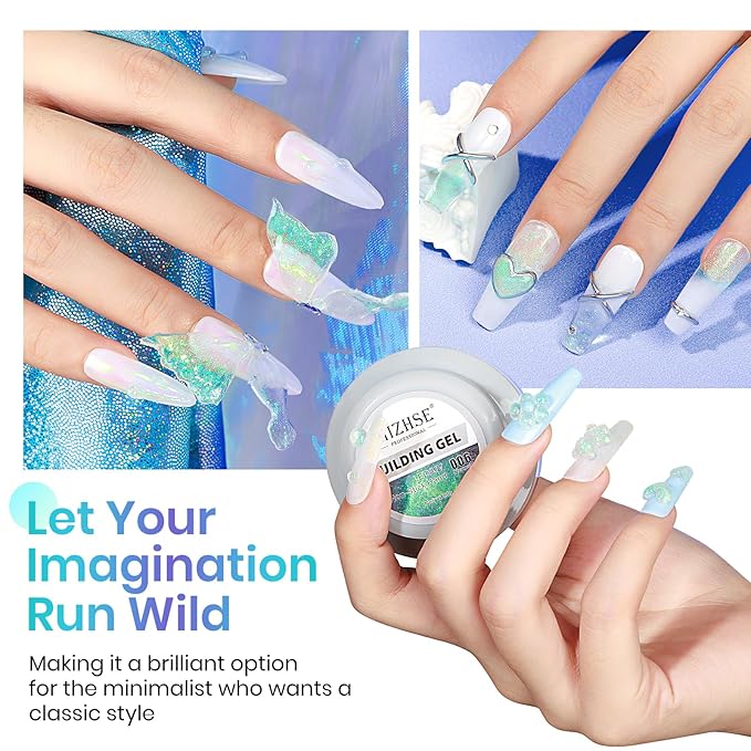 MIZHSE Mermaid Aurora Solid Builder Gel, 1oz Hard Gel for Nails 3D Non-sticky Builder Gels Polish Soak Off for Nails Salon Home DIY Manicure-VivaGrace Women