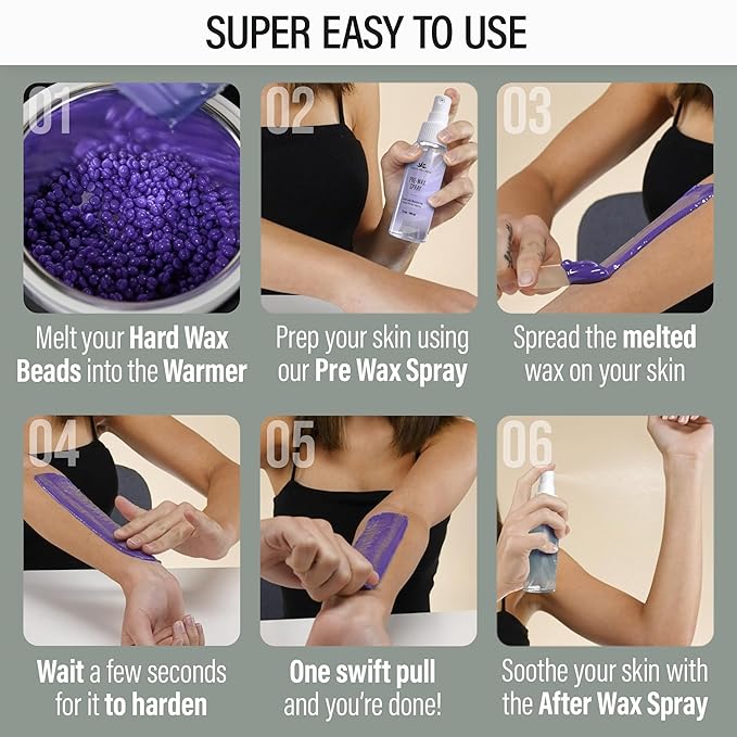 Tress Wellness Waxing Kit for Sensitive Skin – Safe for Face & Skin, Prep & Aftercare Spray, Easy to Use – At-Home Kit for Face, Bikini, Brazilian & Full Body - Digital Display, Green-VivaGrace Women