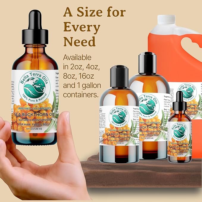 Bella Terra Oils - Sea Buckthorn Oil 8 oz - The Ultimate Elixir from Nature's Bounty, Rich in Flavonoids & Essential Fatty Acids, Gilded Luxe for Your Face-VivaGrace Women