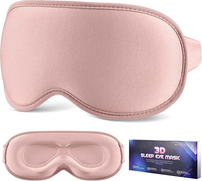 Sleep Mask for Side Sleeper Women Men, Eye Mask for Sleeping Light Blocking, 3D Contoured Cup Sleeping Mask, Soft Breathable Sleep Eye Mask with Adjustable Elastic Strap for Travel Pink-VivaGrace Women