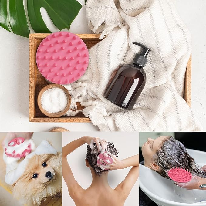INNERNEED Scalp Massager Shampoo Brush, Wet & Dry Manual Scalp Care Head Scrubber Hair Washing, Soft Silicone Bristles, for Hair Growth, Dandruff Removal (Black+Pink)-VivaGrace Women