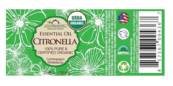 US Organic Citronella Essential Oil, USDA Certified, 100% Pure, 10 ml Pack of 2, Improved caps and droppers – Used for Skin Care, Many DIY Projects Like Candle Making and Much More-VivaGrace Women