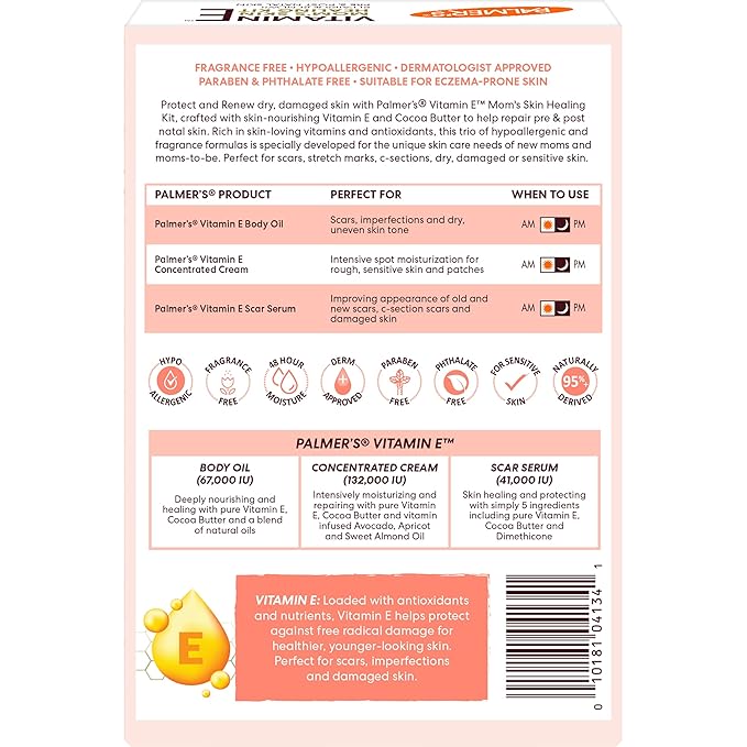 Palmer's Vitamin E Mom's Skin Healing Body Care Kit, Pregnancy and Postpartum Essentials Includes Body Oil, Scar Serum and Concentrated Body Cream-VivaGrace Women