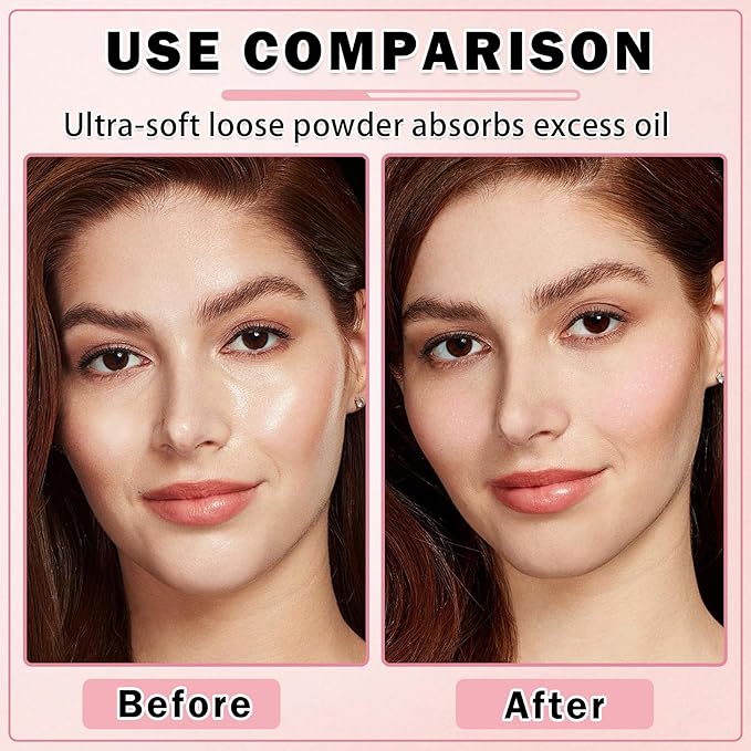 Pink Setting Powder Loose Powder Shimmer Finishing Powder Ultimate Blurring Setting Powder Long Lasting Oil Control Loose Face Powder for All Skin Tones-02 Pink-VivaGrace Women