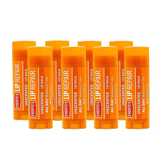 O'Keeffe's Unscented Lip Repair Lip Balm for Dry, Cracked Lips, Stick, (Pack of 8)-VivaGrace Women