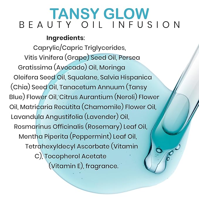 Skinsations - Balancing Face Oil Infusion - TANSY GLOW - Soothing and Calming, Skin Regenerative, Hydrating, Anti-Aging Skin Care - Blue Tansy, Neroli Oil, Chamomile, Moringa Oil, Vitamin C, Vitamin E-VivaGrace Women
