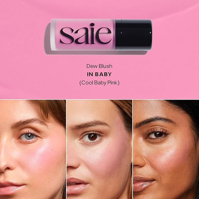 Saie SaieGlow Starter Makeup Kit - Glowy Super Gel, Dew Blush, and Glossybounce Lip Gloss - Essential Makeup Set in a Mini Reusable Jelly Travel Bag (3 Count)