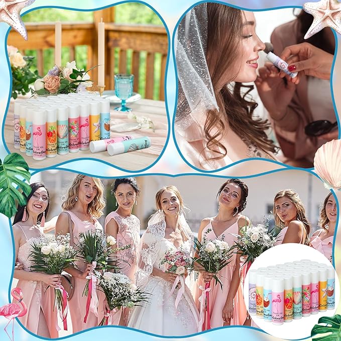 48 Pcs Beach Wedding Favors Thank You Lip Balms Bulk Wedding Lip Balm Appreciation Gift Flamingo Lip Balms Tropical Bridal Lip Balm for Guest Bridesmaid Bachelorette Party Graduate Teacher-VivaGrace Women