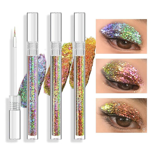 Multichrome Liquid Eyeshadow Set, 3 Colors Multi-Dimensional Eye Liner Makeup, High Pigment Waterproof Metallic Liner