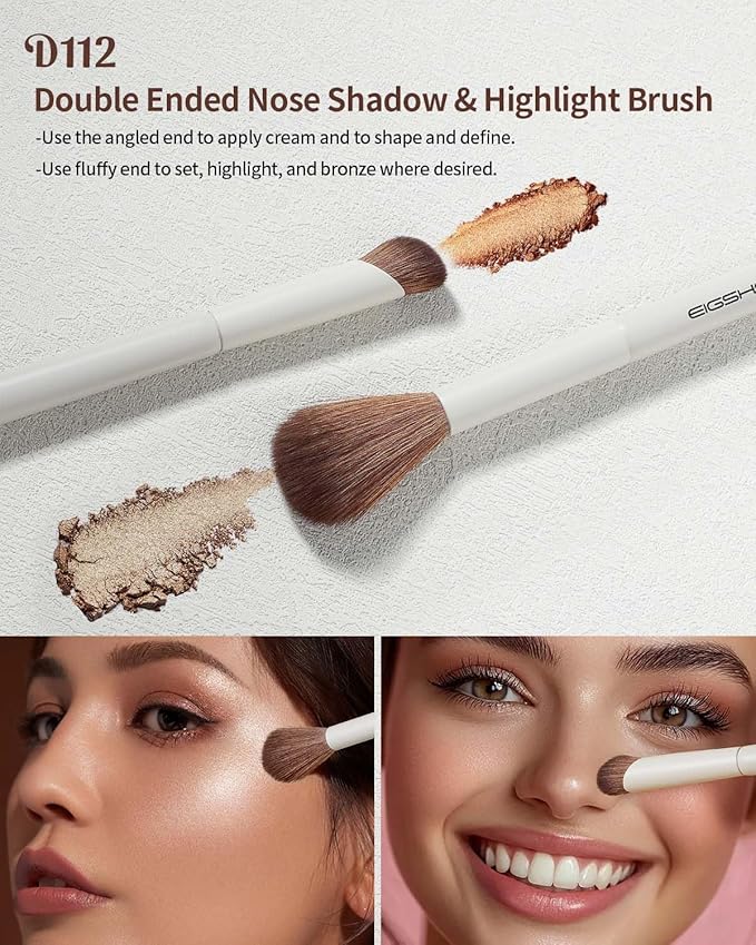 EIGSHOW Makeup Brush Set, 3Pcs Double Ended Face Makeup Brushes for Foundation Powder Contour Highlight Concealer Nose Shadow, Travel Gift Set (Beige)-VivaGrace Women