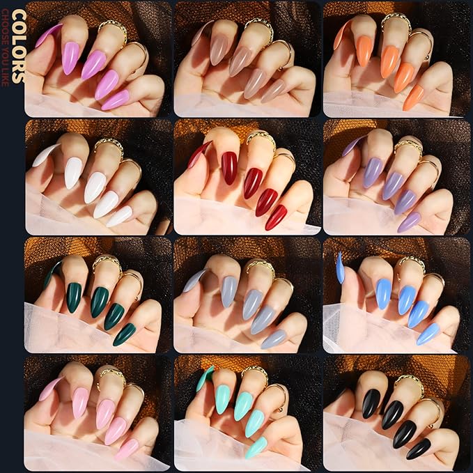 Teenitor 12 Colors Almond Press On Nails Short Length, Almond Shaped Press On Nails With Glue, Press On Nails Medium Almond, Almond Acrylic Nails Press On Almond Nails