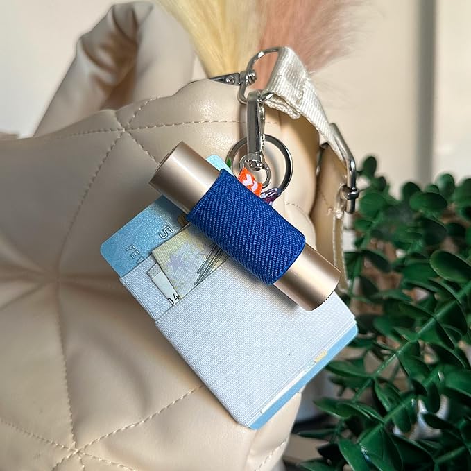 LipBalm Holder with Keychain, Lipstick Holder Keychain, Lip Gloss Holder Keychain, Never Lose Your Lip Balm, Lip Gloss or Lipstick with Cute Elastic Lip Balm Keychain Holder (Blue)-VivaGrace Women