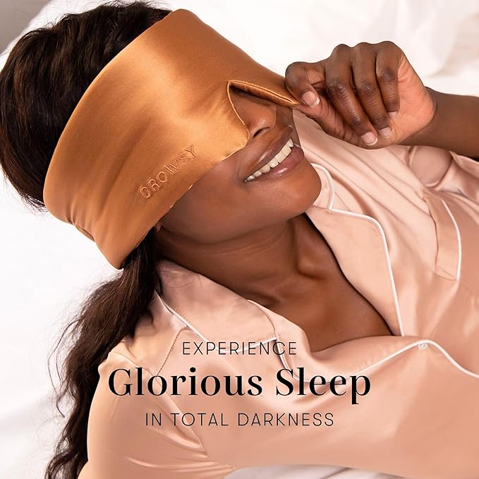 DROWSY Silk Sleep Mask. Face-Hugging, Padded Silk Cocoon for Luxury Sleep in Total Darkness. (Pumpkin Spice)-VivaGrace Women
