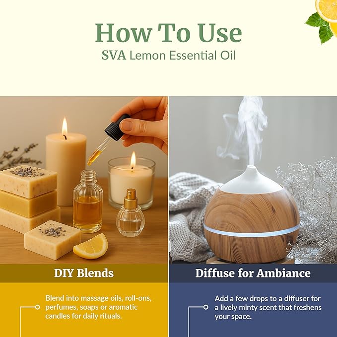 SVA Lemon Essential Oil – 4 Fl Oz – 100% Natural Lemon Oil - for Diffuser, Hair Care, Face, Skin Care, Aromatherapy, Scalp and Body Massage, Soap and Candle Making – with Dropper-VivaGrace Women