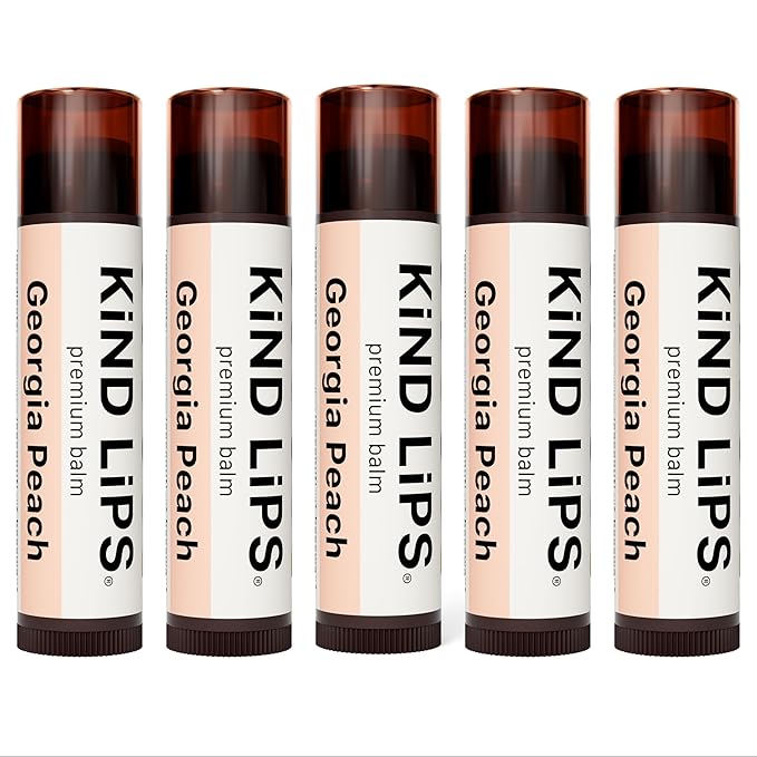 Kind Lips Lip Balm - Nourishing & Moisturizing Lip Care with Shea Butter, Beeswax & Vitamin E | Georgia Peach Flavor | 0.15 Oz (Pack of 5)-VivaGrace Women