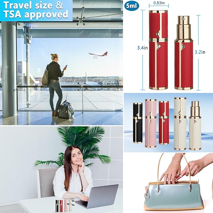 Refillable Travel Perfume Atomizer Bottle - 5ml Luxury Pocket Perfume Dispenser Pump, Travel Perfume Atomiser, Cologne Dispenser, Portable Size Sprayer Bottle for Traveling (Red)-VivaGrace Women