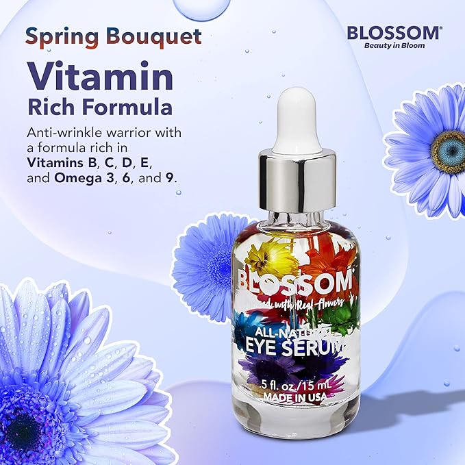 Blossom All Natural Organic Cruelty Free Moisturizing Eye Serum with Essential Oils, Infused with Real Flowers, Made in USA, 0.5 fl. oz., Spring Bouquet-VivaGrace Women