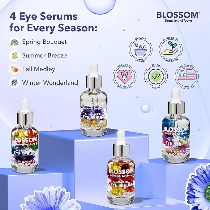 Blossom All Natural Organic Cruelty Free Moisturizing Eye Serum with Essential Oils, Infused with Real Flowers, Made in USA, 0.5 fl. oz., Spring Bouquet-VivaGrace Women