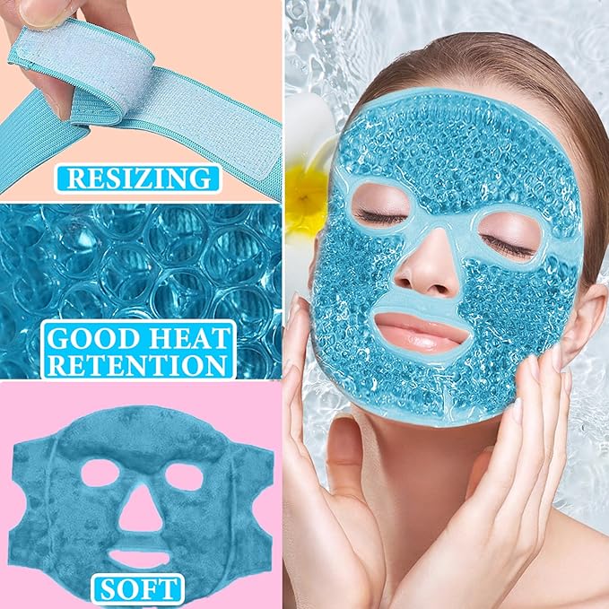 Cold Face Eye Mask Ice Pack for Dark Circles,Puffiness,Face SPA,Headaches,Pressure,Cooling Face Masks for Women Sleeping,Migraines Relief,Skin Care Gel Beads Hot Cold Use Ice Facial Mask-VivaGrace Women