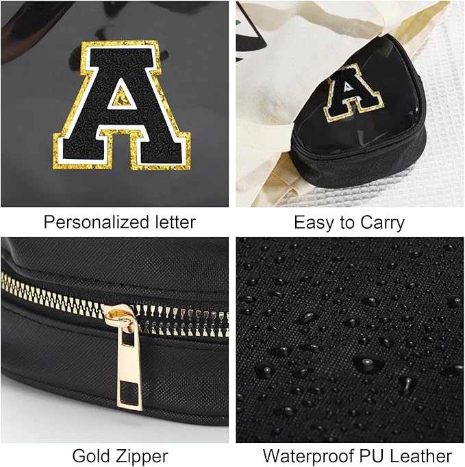 YOOLIFE Mini Clear Makeup Bag Initial Make Up Bag Waterproof Travel Toiletry Bag, Clear Makeup Bag Travel Essentials Gifts for Women Teen Girlfriend Teacher Mom Cute Pouch for Medications Black K-VivaGrace Women