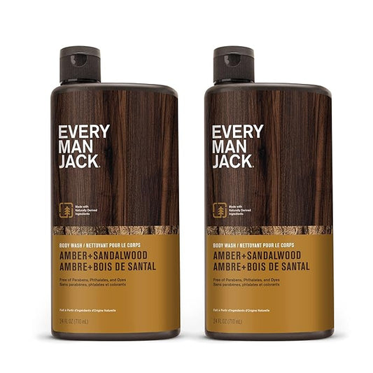 Every Man Jack Amber+Sandalwood Hydrating Mens Body Wash for All Skin Types-Cleanse, Nourish, and Hydrate Skin with Naturally Derived Ingredients-Paraben Free, Phthalate Free, Dye Free-24oz(Pack of 2)-VivaGrace Women