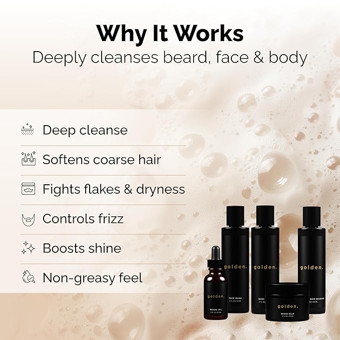 Golden Grooming Co. Everyday Grooming Bundle for Textured Hair & Melanin-Rich Skin | Essential Beard & Skincare Kit with Beard Shampoo, Face Wash, Beard Oil, Body Wash & Beard Balm-VivaGrace Women
