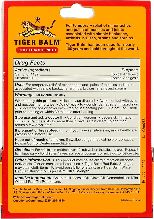 Tiger Balm Red Extra Strength Rub Balm, Alcohol Free, Cruelty Free, 0.63 Ounce (Pack of 6)-VivaGrace Women