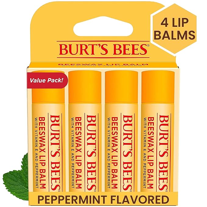 Burt's Bees Lip Balm - Original Beeswax, Lip Moisturizer With Responsibly Sourced Beeswax, Tint-Free, Natural Origin Conditioning Lip Treatment, 4 Tubes, 0.15 oz.-VivaGrace Women