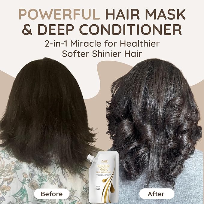 VITAMINS hair cosmetics Keratin Hair Mask - Deep Repair Conditioner with Biotin & Castor Oil - For Damaged, Dry, Curly, Straight, Thin & Fine Hair - Intense Collagen Protein Treatment-VivaGrace Women