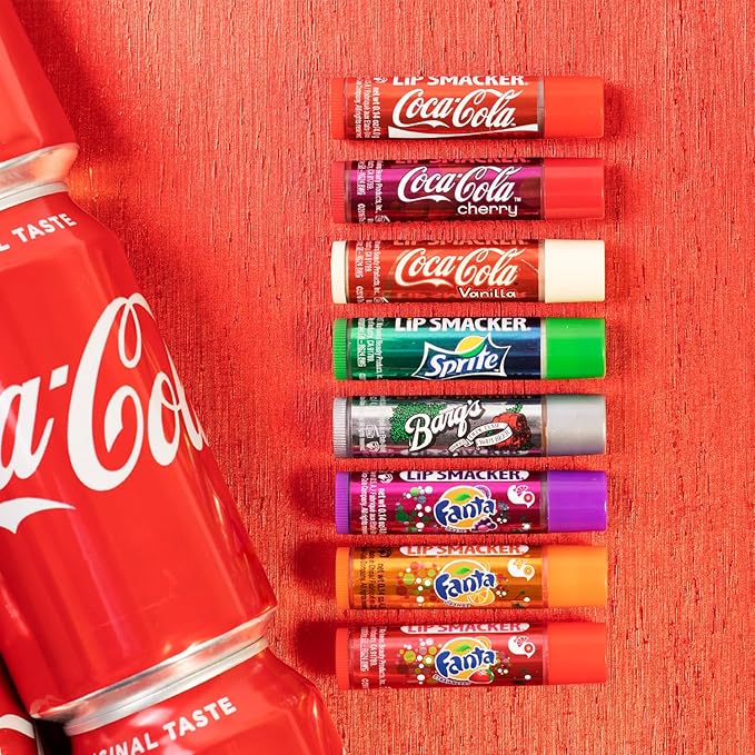 Lip Smacker Coca-Cola Flavored Balm, 8 Count, Flavors Coke, Cherry Vanilla Sprite, Root Beer, Orange Fanta, Grape Strawberry Fanta-VivaGrace Women